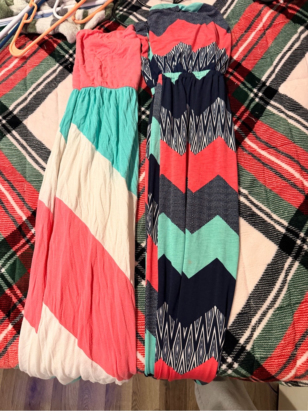 Coral & Teal Chevron Maxi Skirt - Unbranded